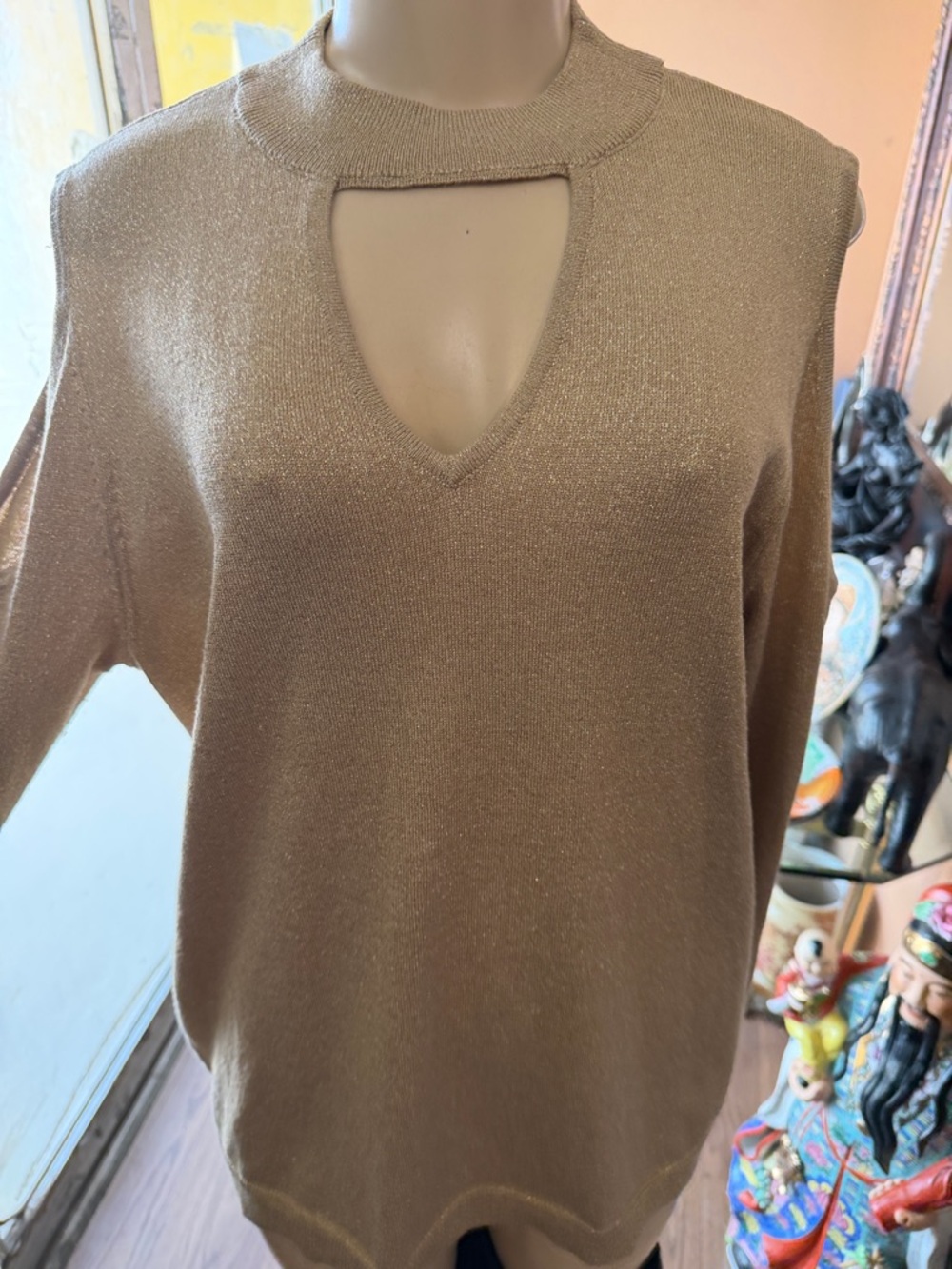 Women's Metallic Tan Keyhole‎ Sweater